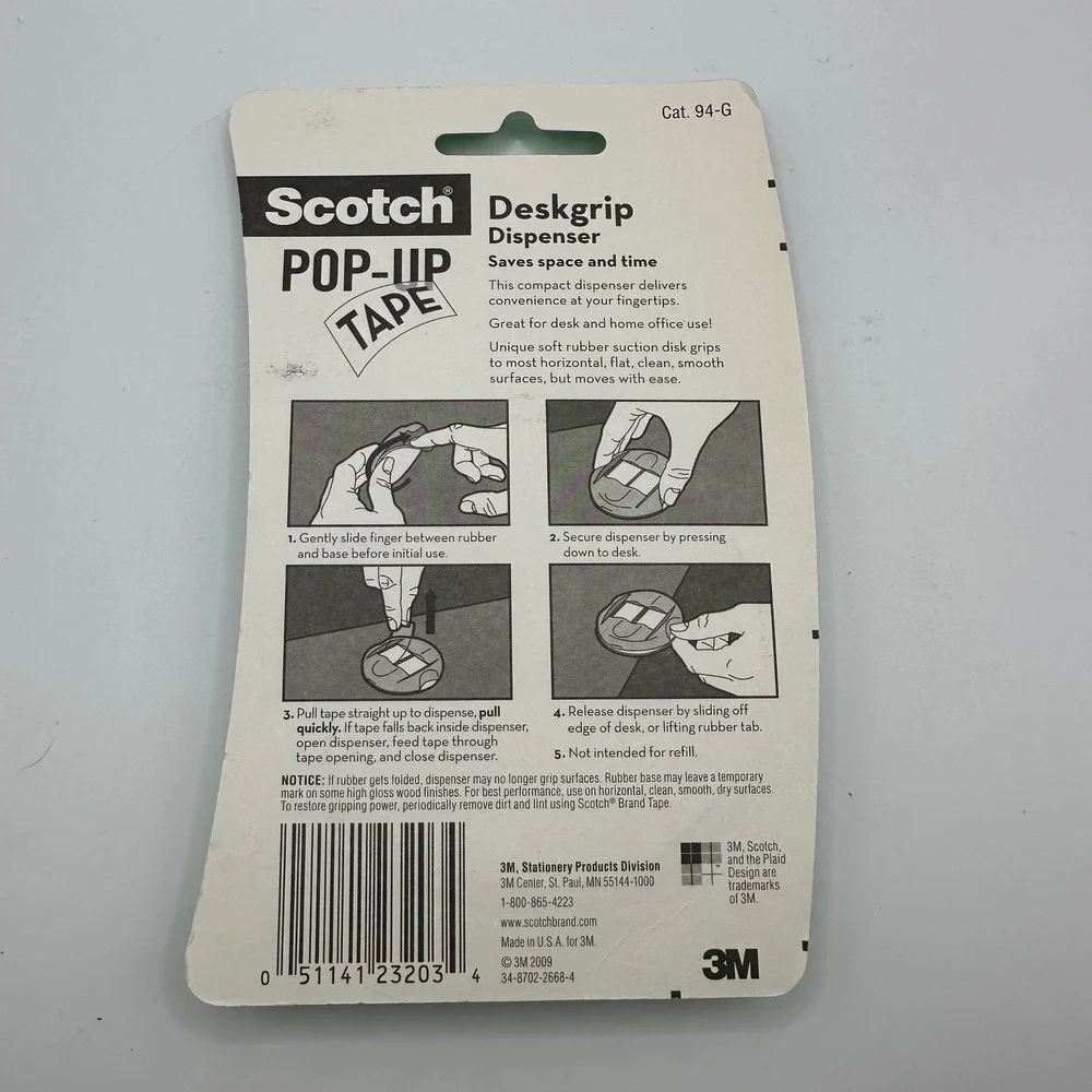 Scotch Pop Up Tape Desk‎ Dispenser Gray Includes 2 Tape Pads 150 Strips Total